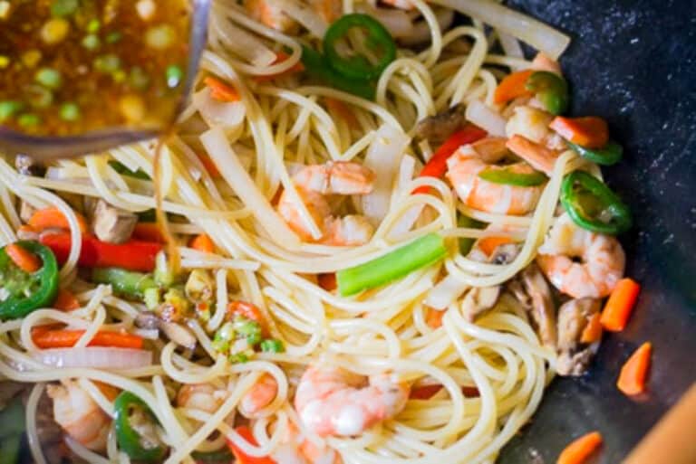 Shrimp Lo Mein (Spaghetti Noodles) On Ty's Plate