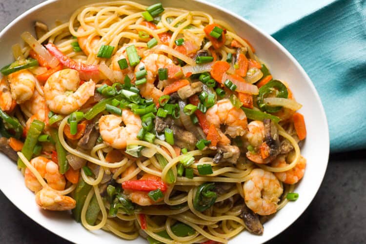 Shrimp Lo Mein (Spaghetti Noodles) On Ty's Plate