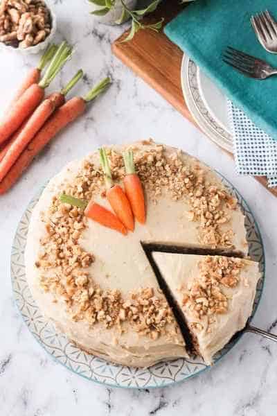 sliced vegan carrot cake. Image Courtesy of: Veggie Inspired