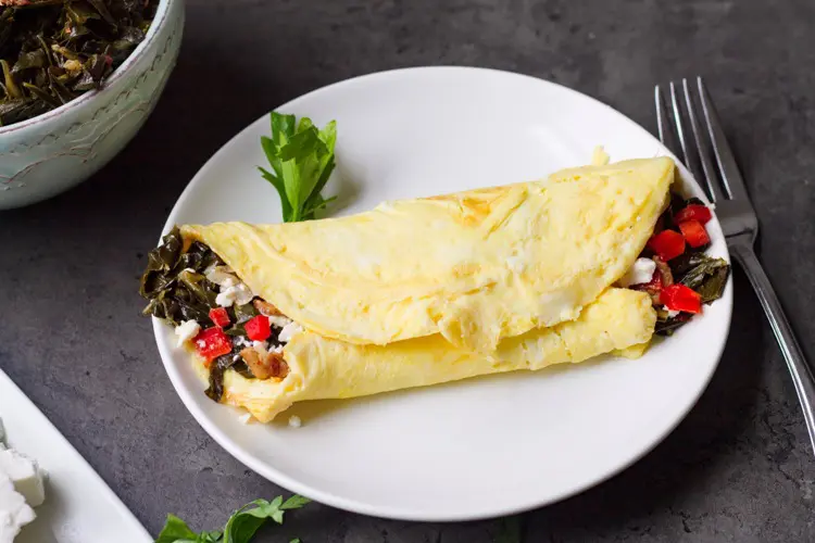 Red Peppers and Feta Collard Green Omelet