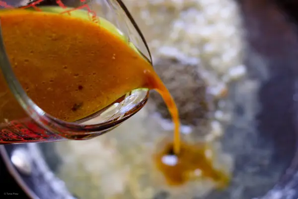 Pan dripping poured into a pan