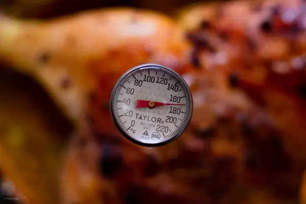 Thermometer in a cooked chicken