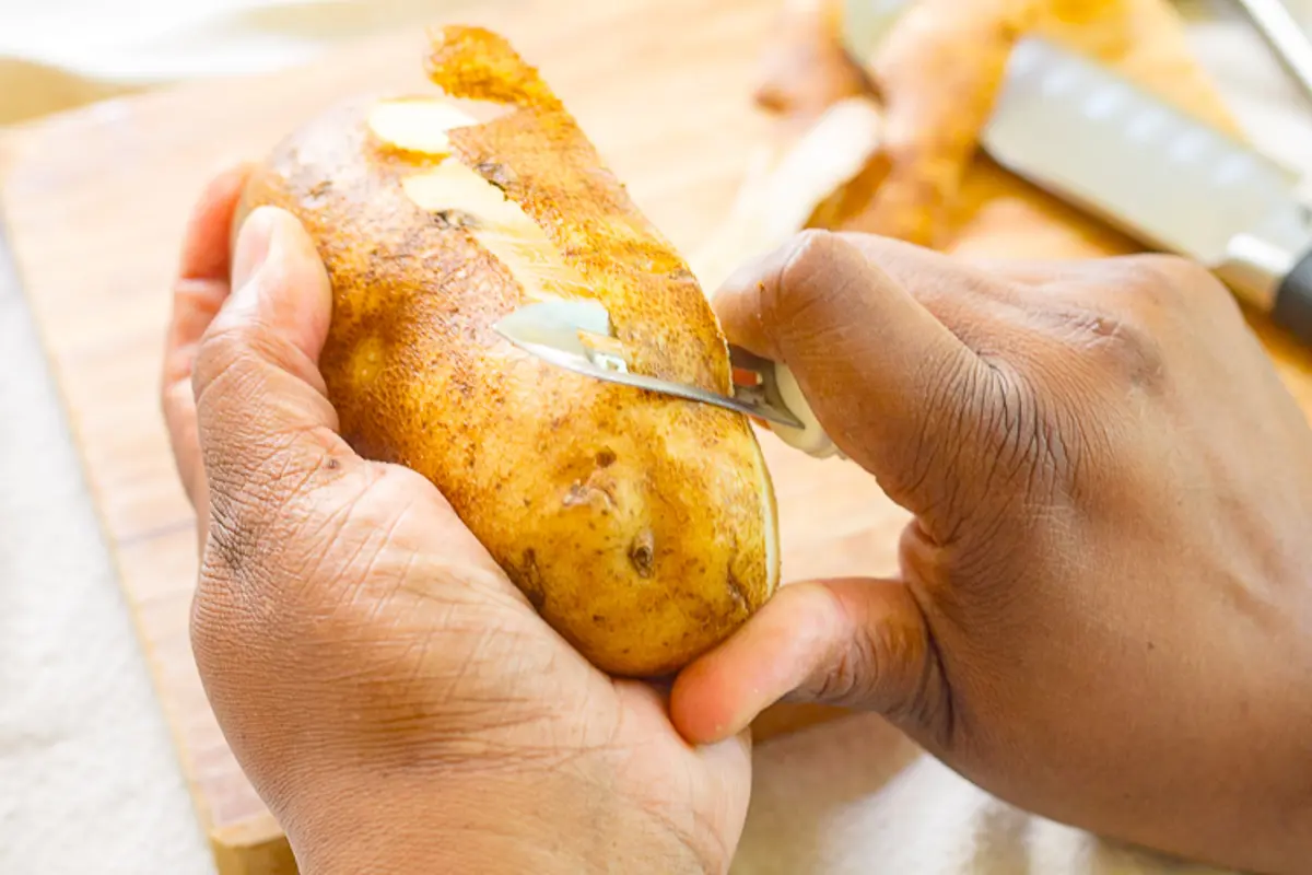 peeling potatoes