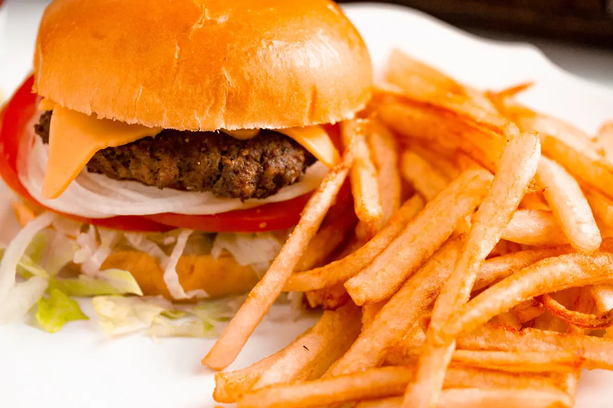 burger and fries on a plate
