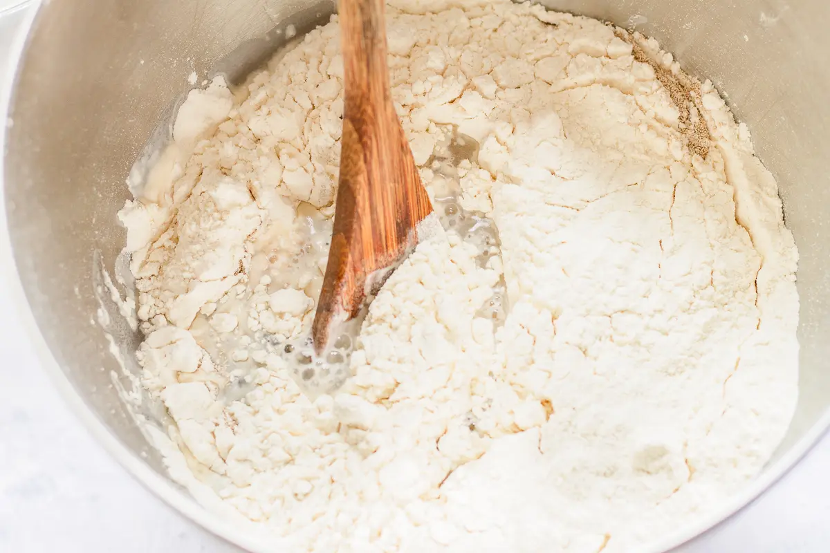 flour and water being stired