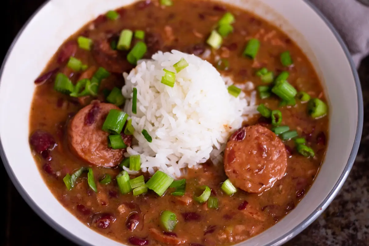 a bowl of red beans and rice