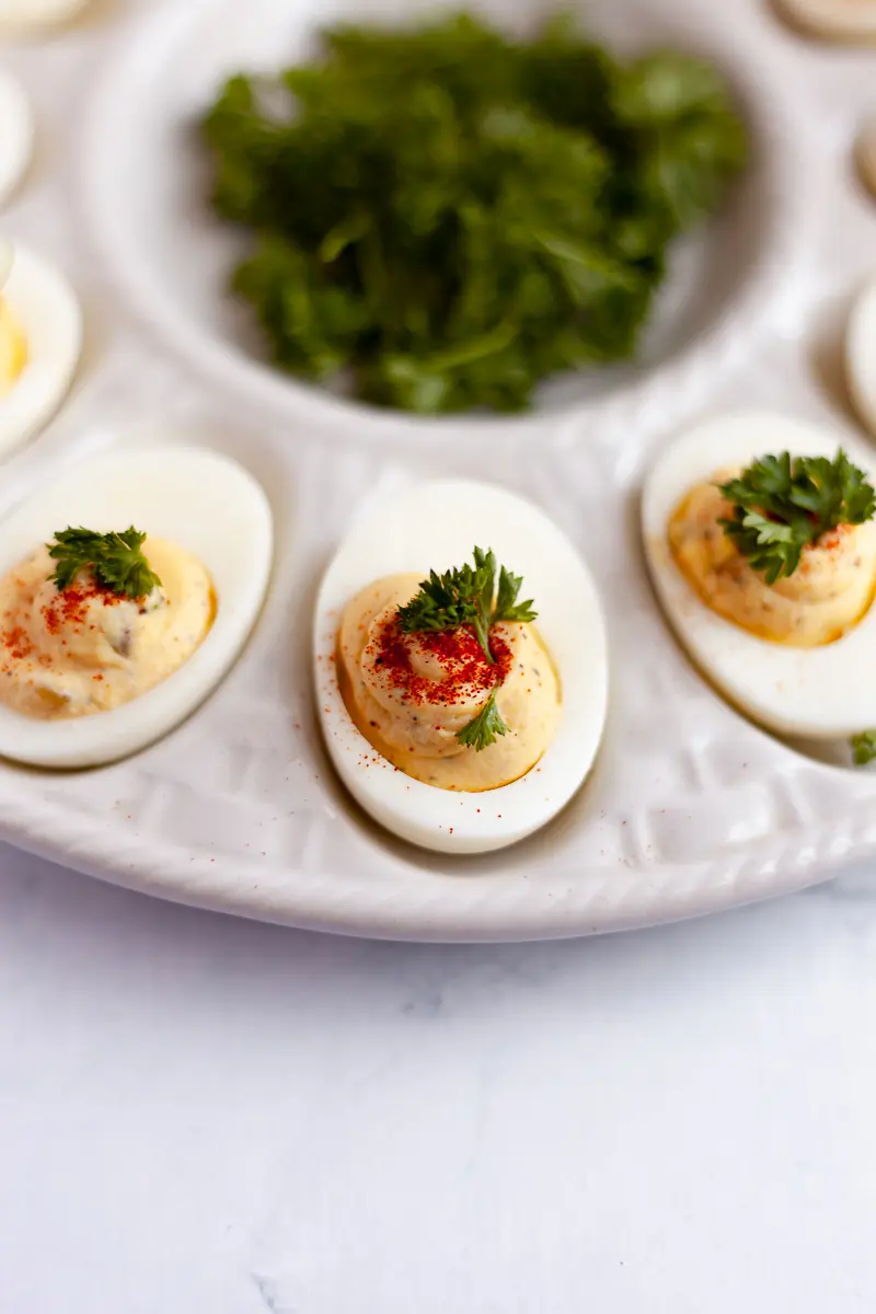 deviled eggs on a try vertical