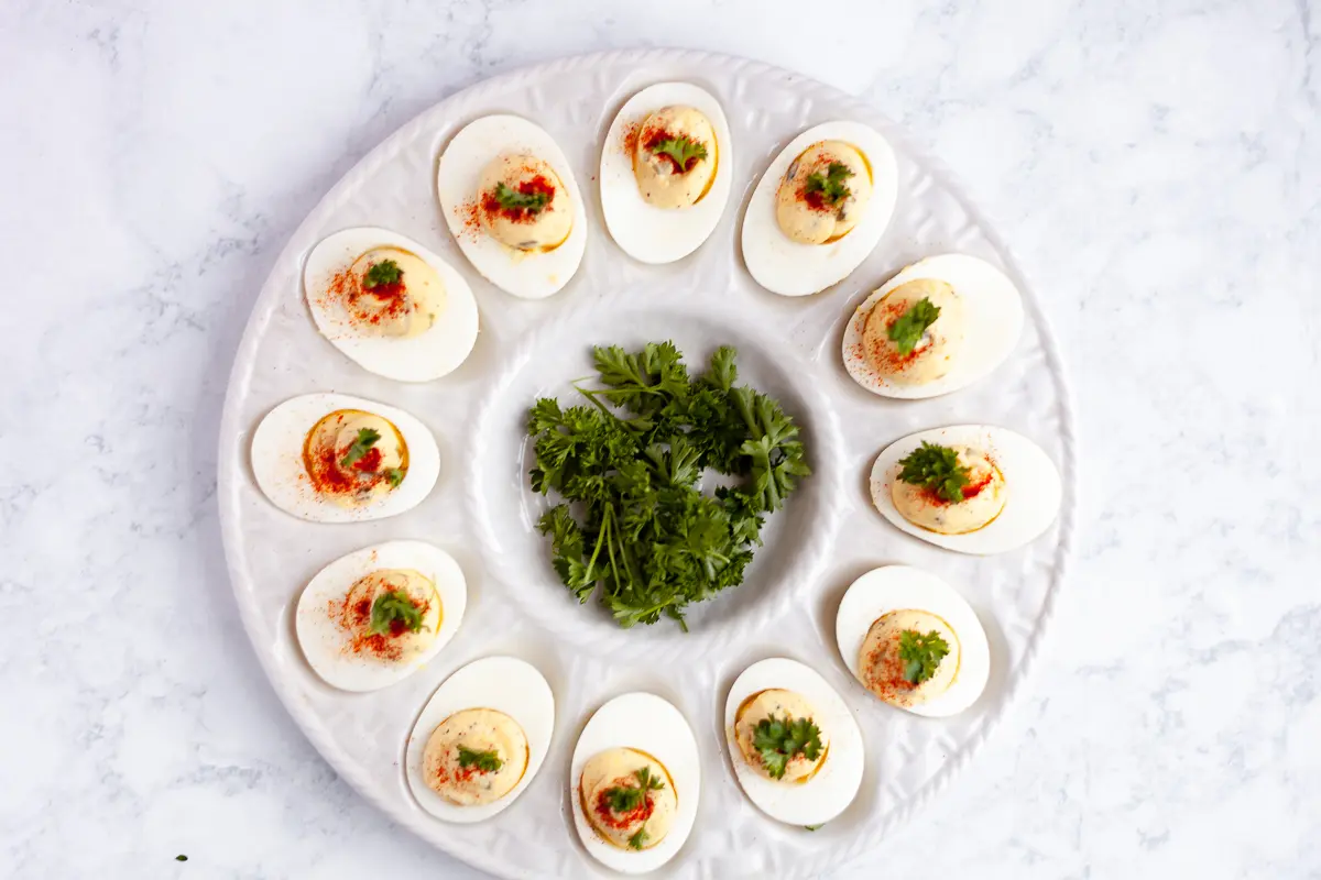 stuffed eggs on a beautiful try