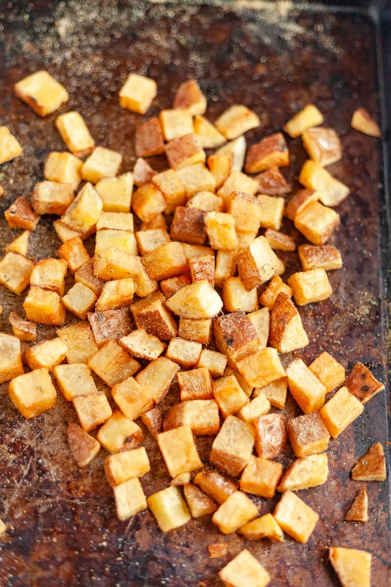 home fries on a sheet pan vertical image