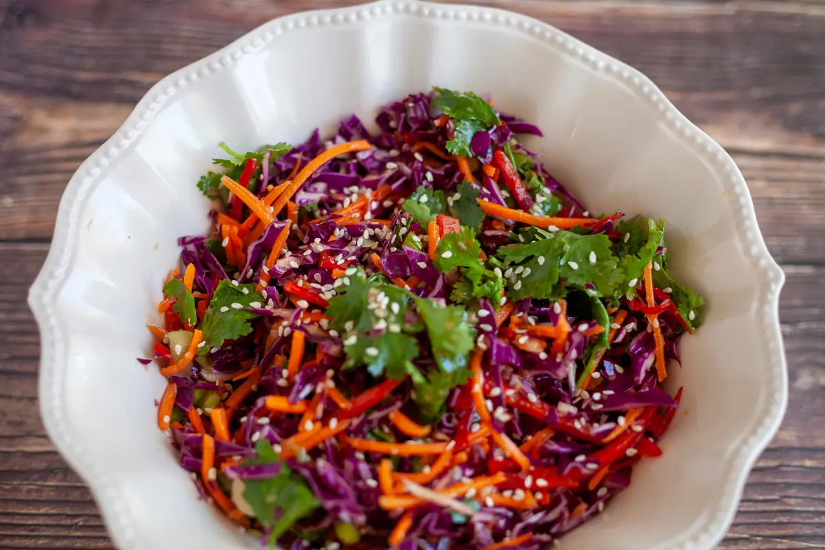 sesame ginger slaw in a bowl