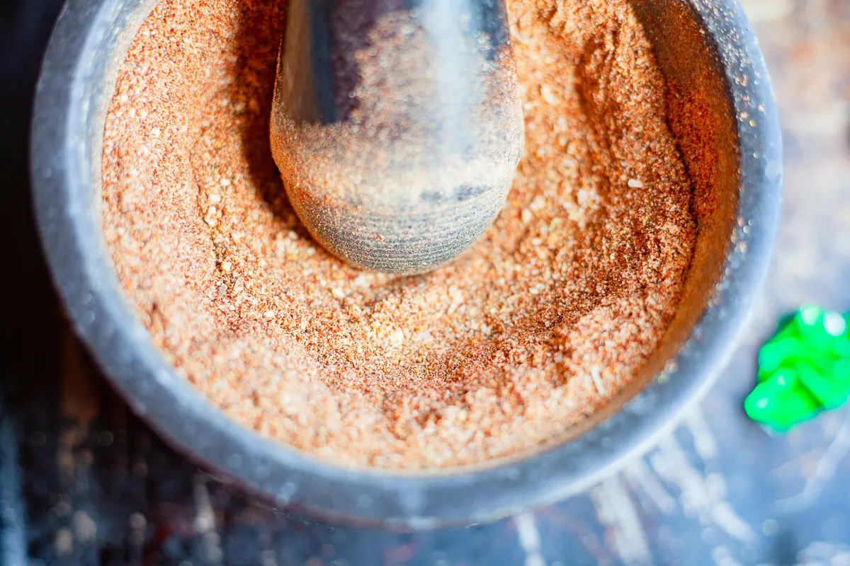 taco seasoning in a mortar and pestle