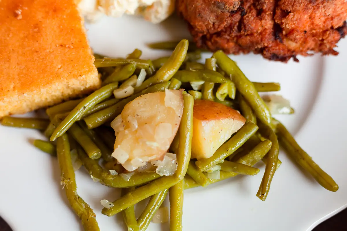 plated green beans and potatoes