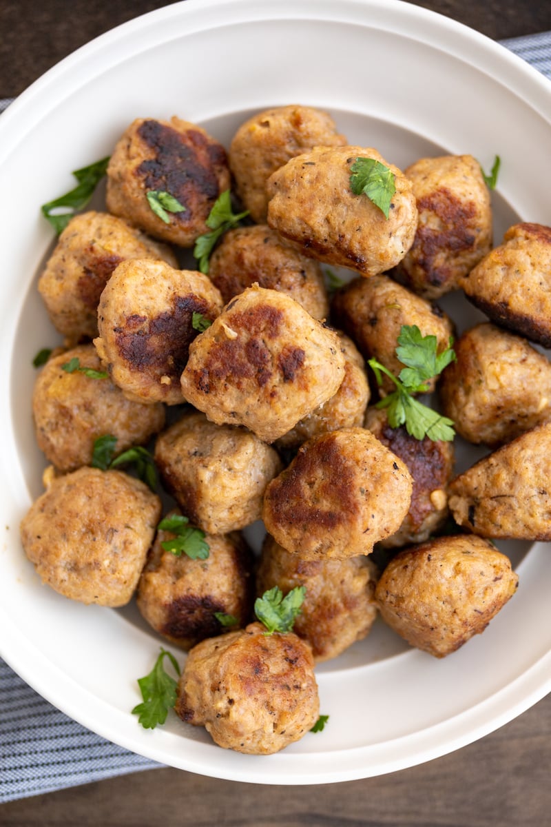 cooked italian turkey meatballs in a bowl
